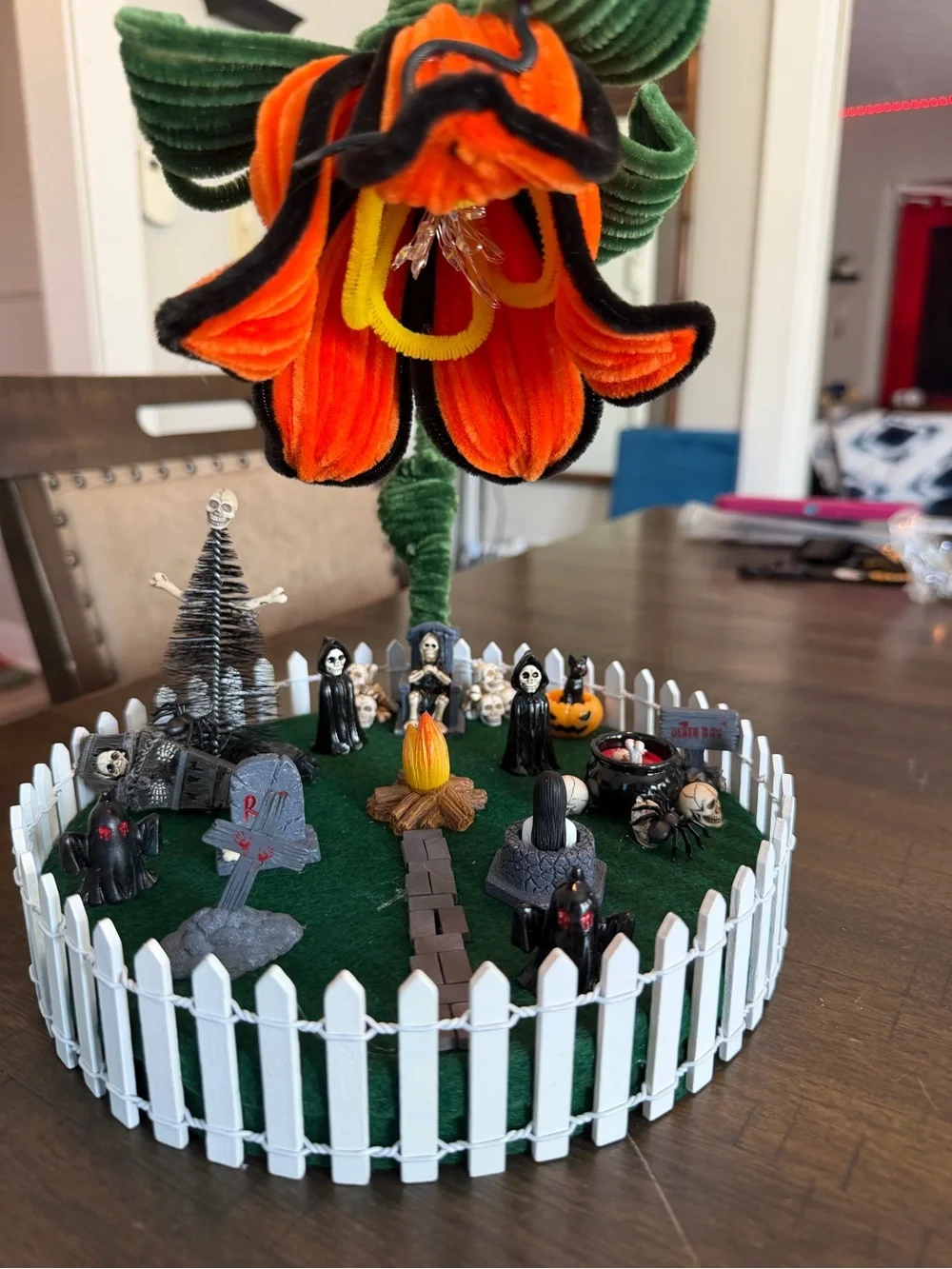Orange & Green Velvet Pumpkin Flower Halloween Centerpiece
